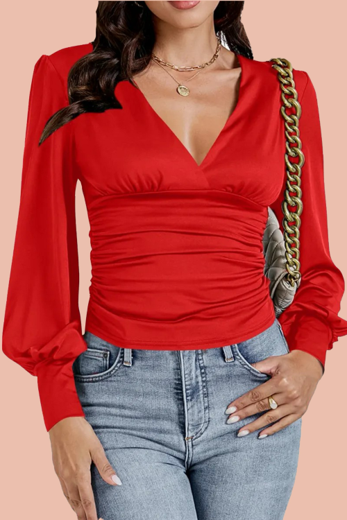 Women's Slim Fit Elegant V Neck Tops