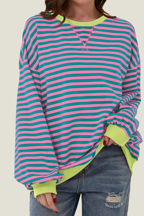 Women's Oversized Striped Long Sleeve Pullover