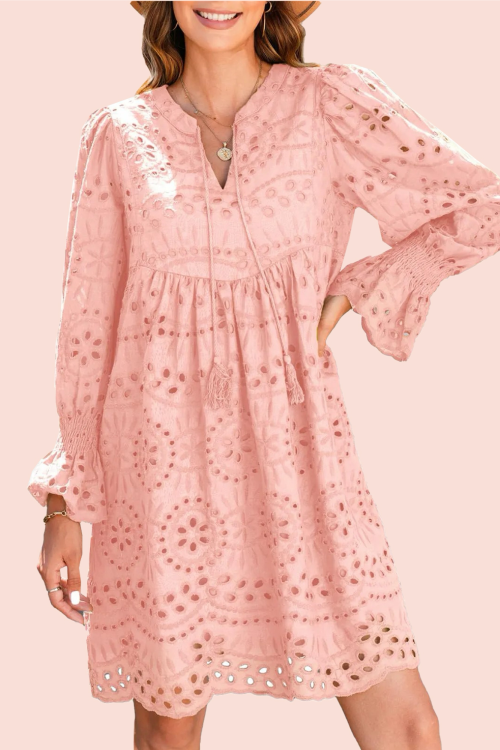 Women's V Neck Eyelet Lace Dress