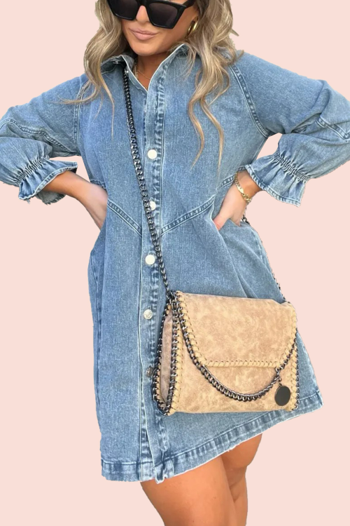 Women's Washed Denim Puff Sleeve Dress
