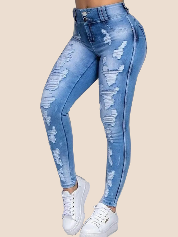 Double-button Ripped Skinny Stretch Jeans – Empower Your Style, Embrace ...