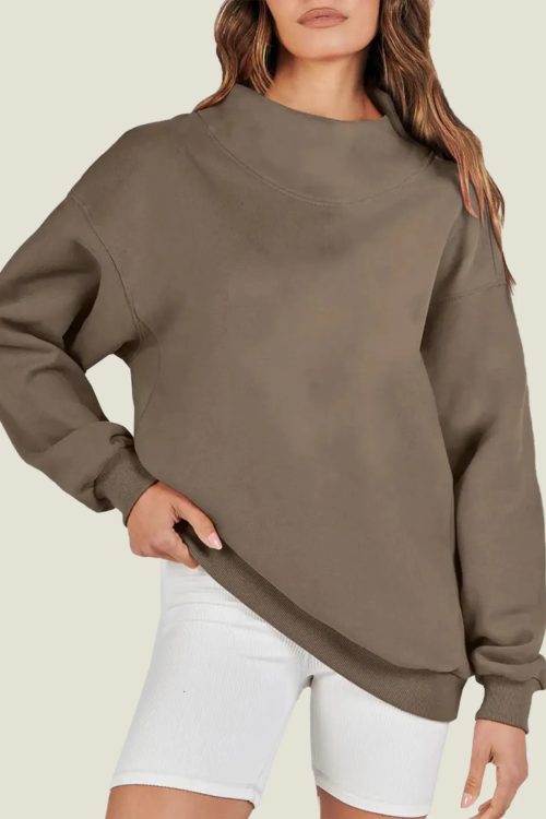 Women's Slit Mock Neck Oversized Sweatshirt