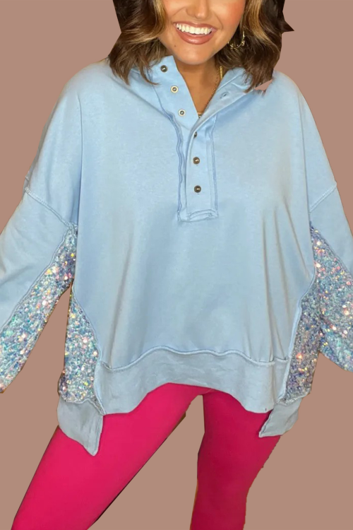 Women's Sequin Colorblock Henley Sweatshirt