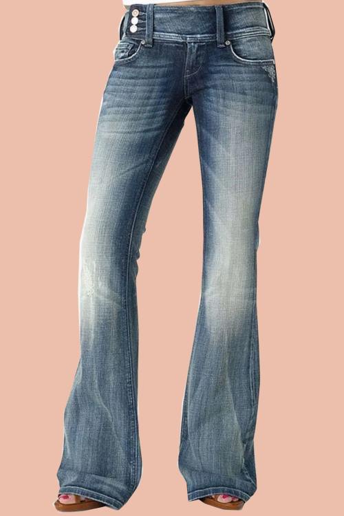Vintage Button Mid Rise Flared Jeans