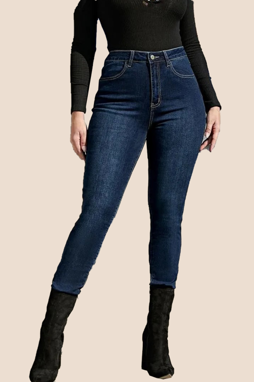 Elastic High Rise Skinny Jeans