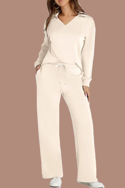 Women's Casual Polo Top and Wide Leg Pants Matching Sets