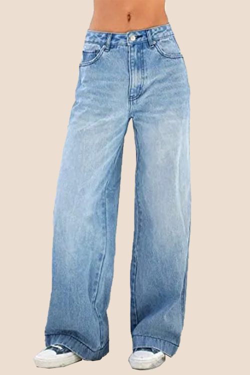 High Waist Loose Wide Leg Mopping Jeans