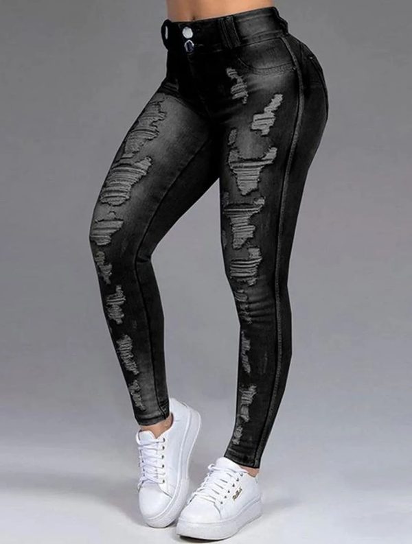 Double-button Ripped Skinny Stretch Jeans – Empower Your Style, Embrace ...