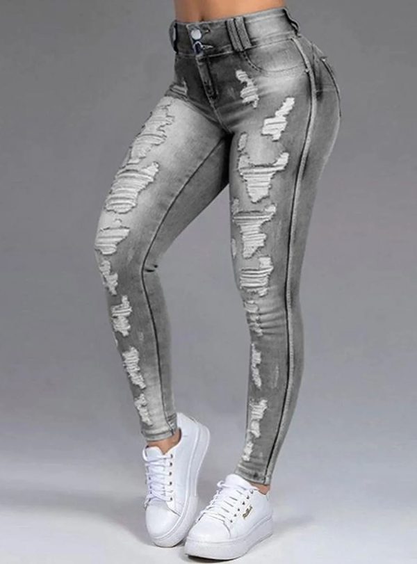 Double-button Ripped Skinny Stretch Jeans – Empower Your Style, Embrace ...